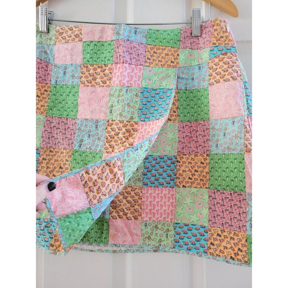 Vineyard Vines Womens pink Patchwork Wrap skirt Hulu girls print wear size 10 - Picture 2 of 9